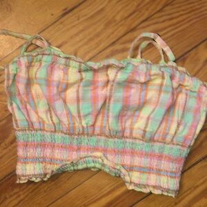 Billabong Colorful Pastel Plaid Smocked Crop Top - Multi